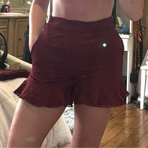 Burgundy Ruffle Shorts